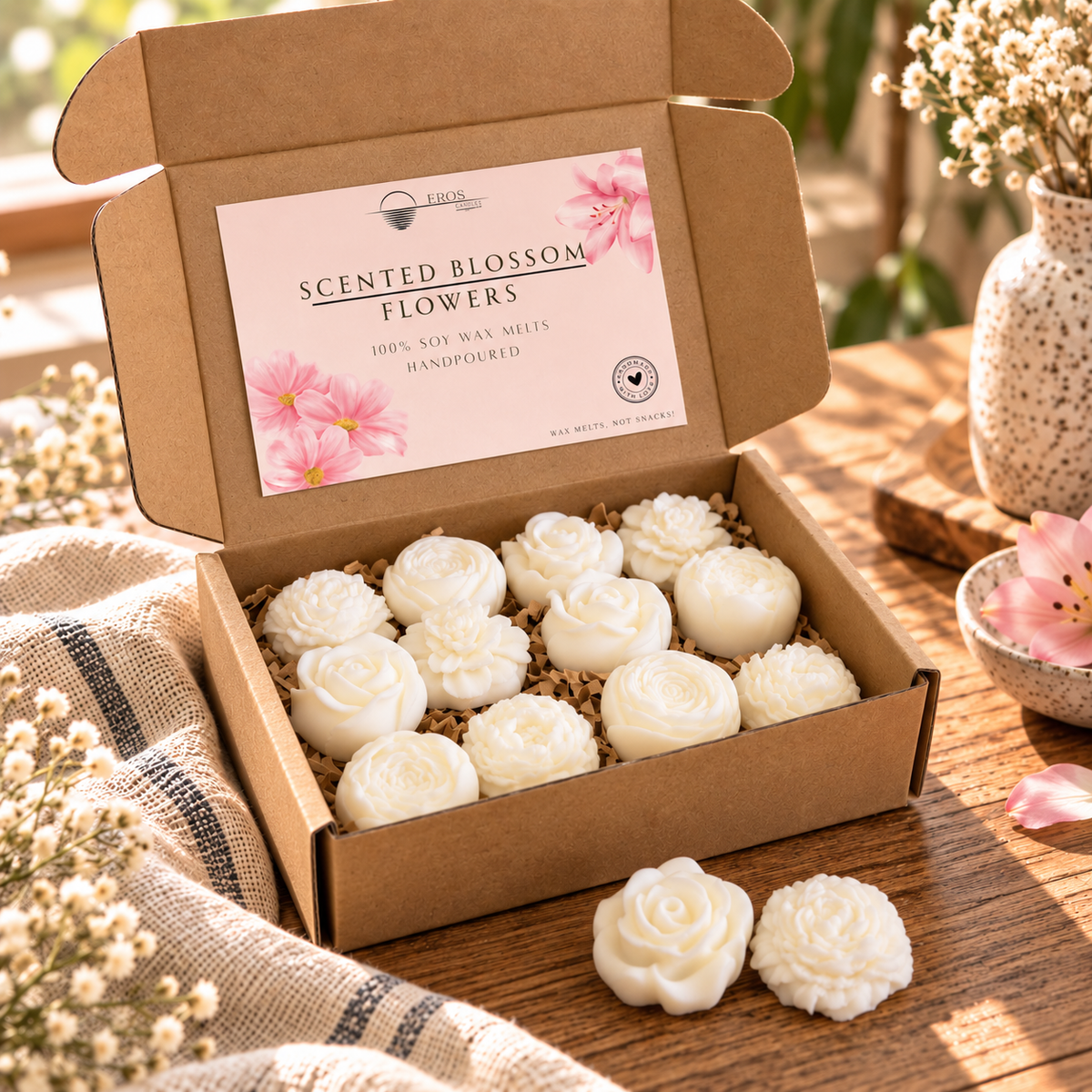 Scented Blossom Flowers | 100 % Soy Wax Melts | Handmade Flower Wax Melts | 12 Piece Box