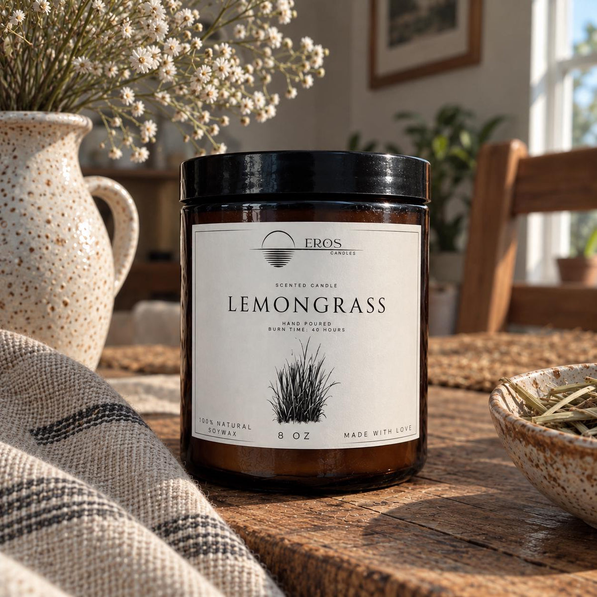 Lemongrass Scented Candle | 100% Natural Soy wax | Hand Poured