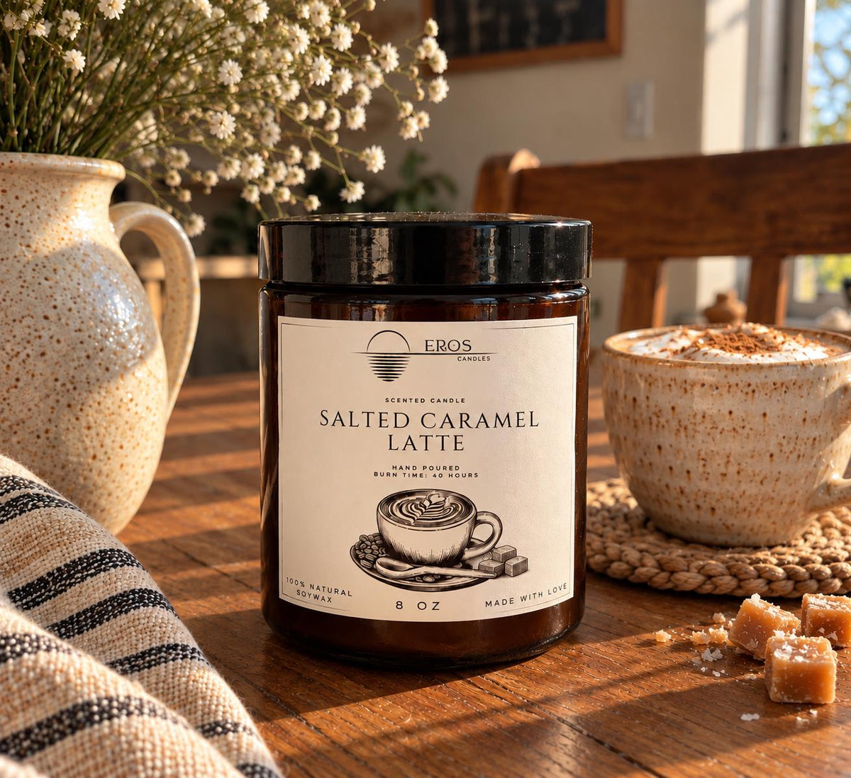 Salted Caramel Latte Scented Candle | 100% Natural Soy wax | Hand Poured