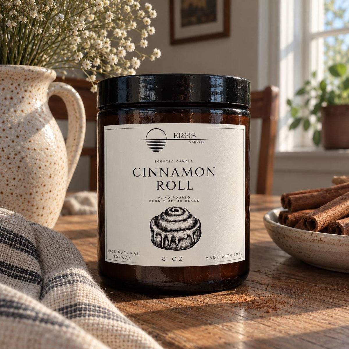 Cinnamon Roll Scented Candle | 100% Natural Soy wax | Hand Poured