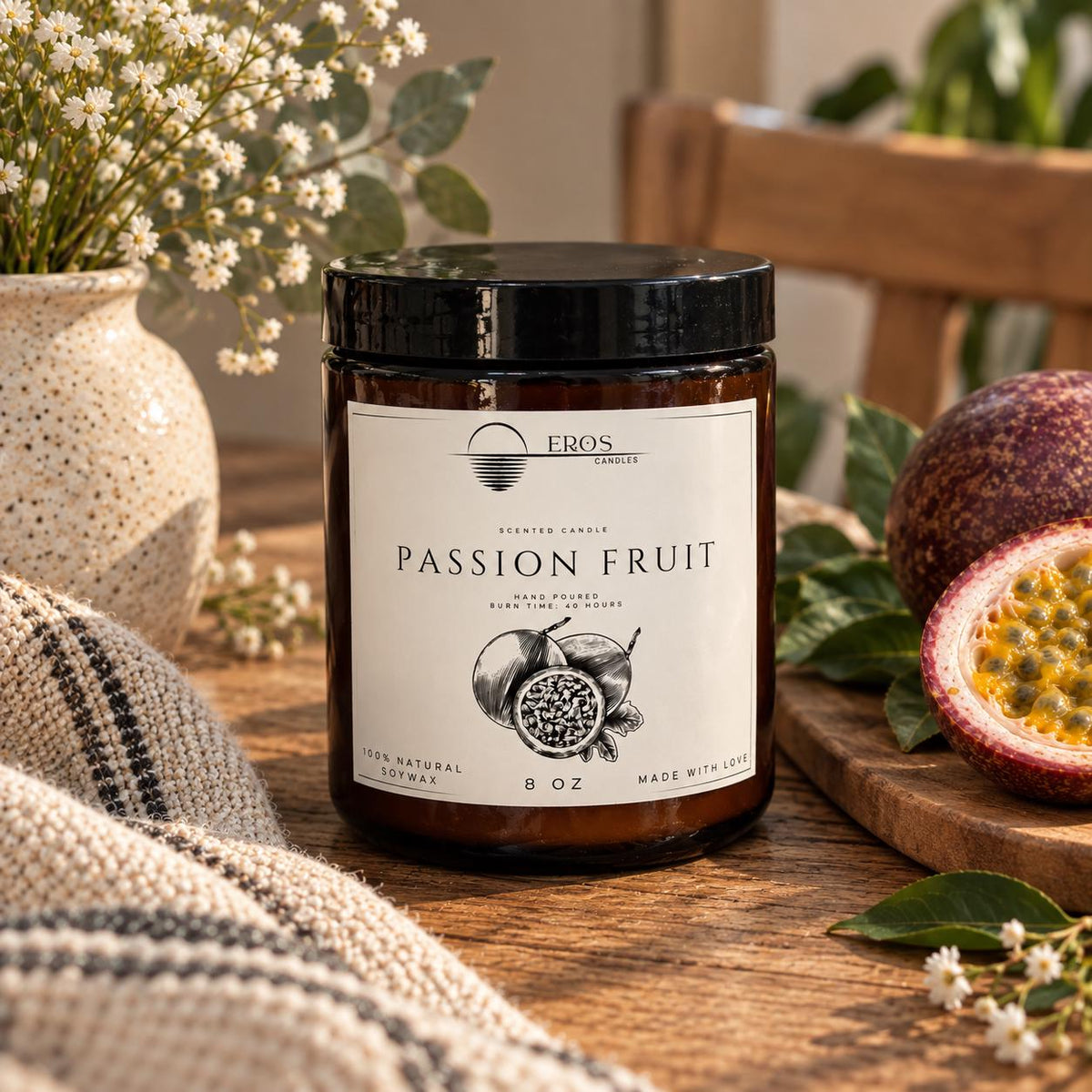 Passion Fruit Scented Candle | 100% Natural Soy wax | Hand Poured