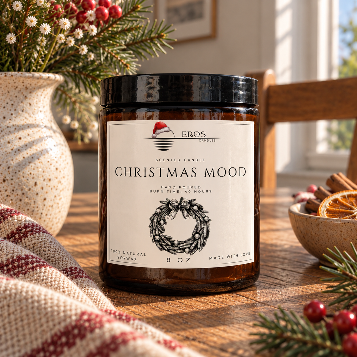 Christmas Mood Scented Candle | 100% Natural Soy wax | Hand Poured