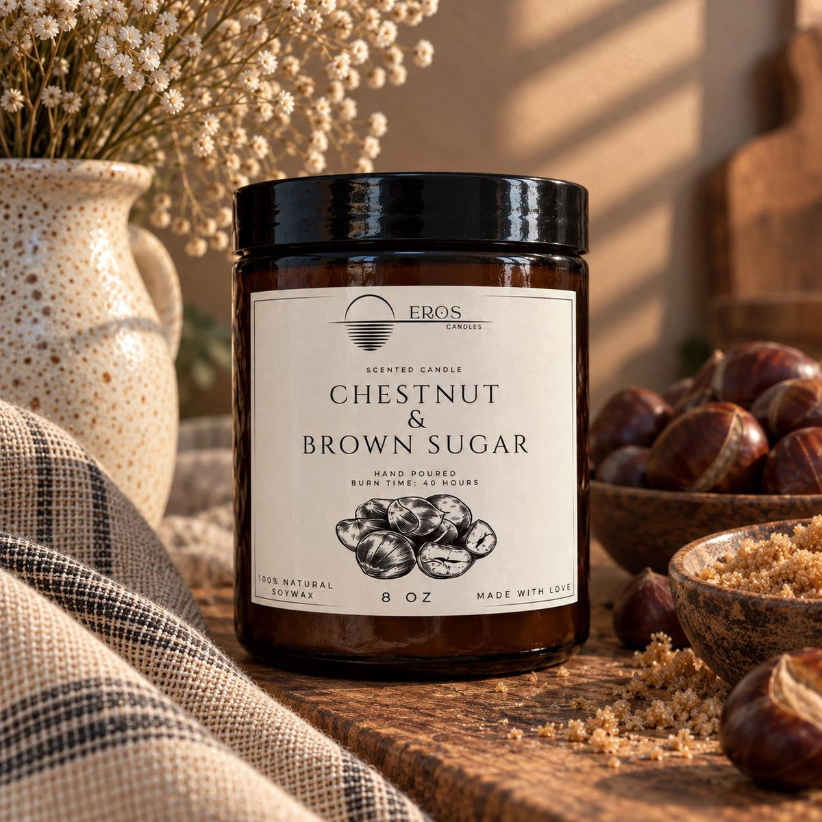 Chestnut & Brown Sugar Scented Candle | 100% Natural Soy wax | Hand Poured
