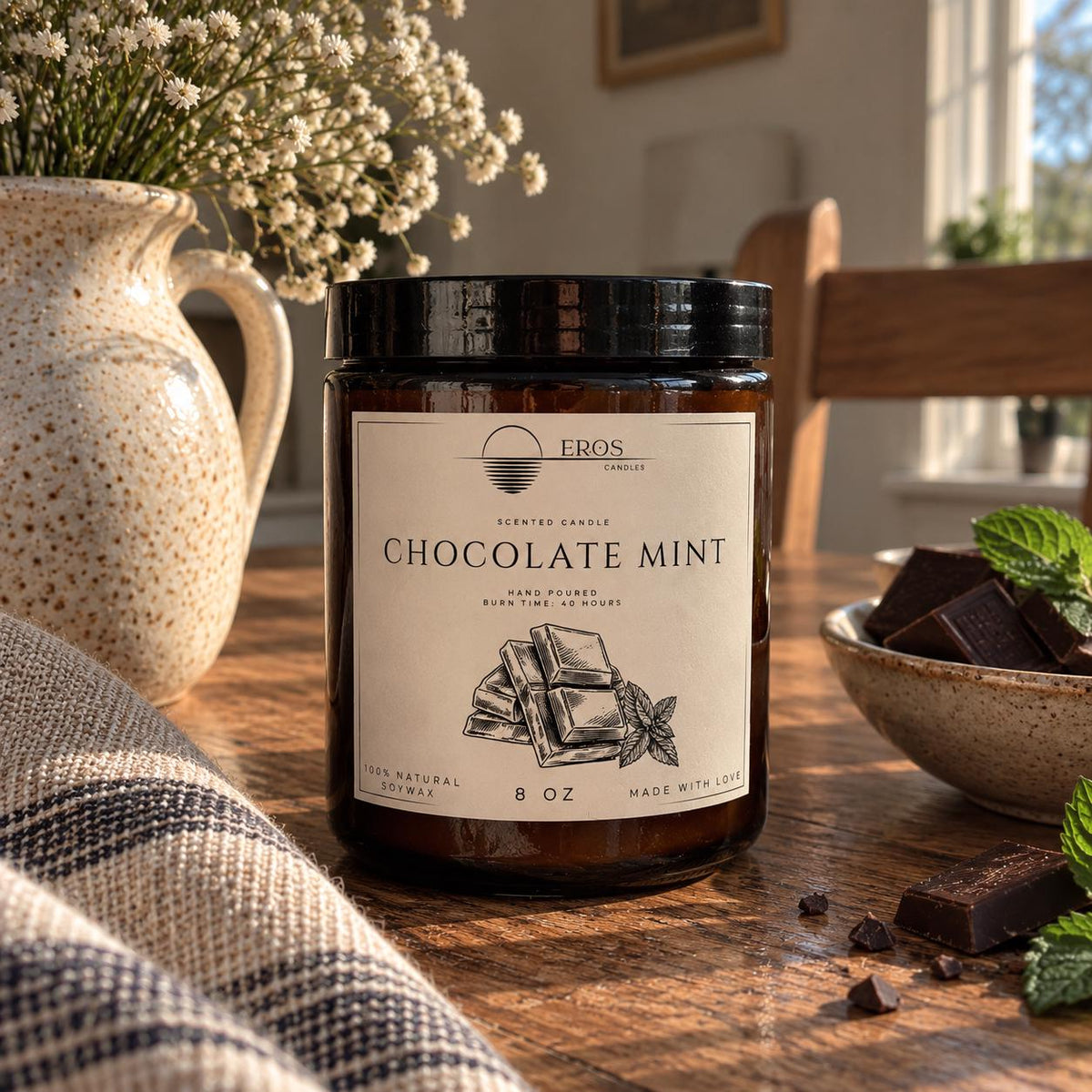Chocolate Mint Scented Candle | 100% Natural Soy wax | Hand Poured