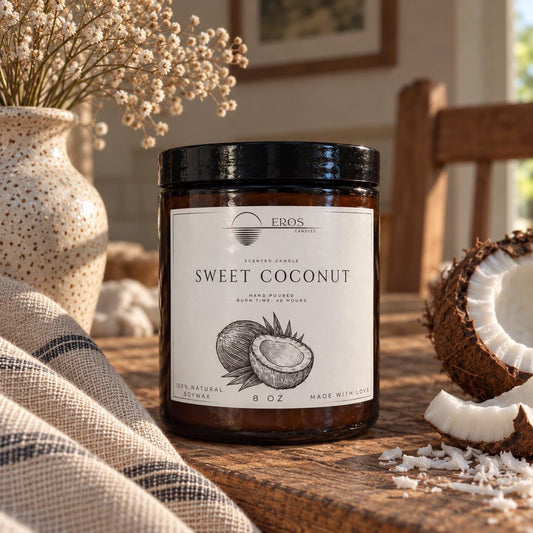 Sweet Coconut Scented Candle | 100% Natural Soy wax | Hand Poured