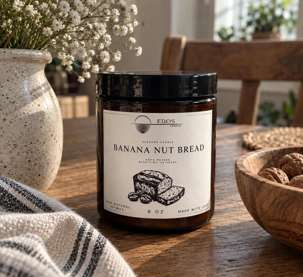 Banana Nut Bread Scented Candle | 100% Natural Soy wax | Hand Poured