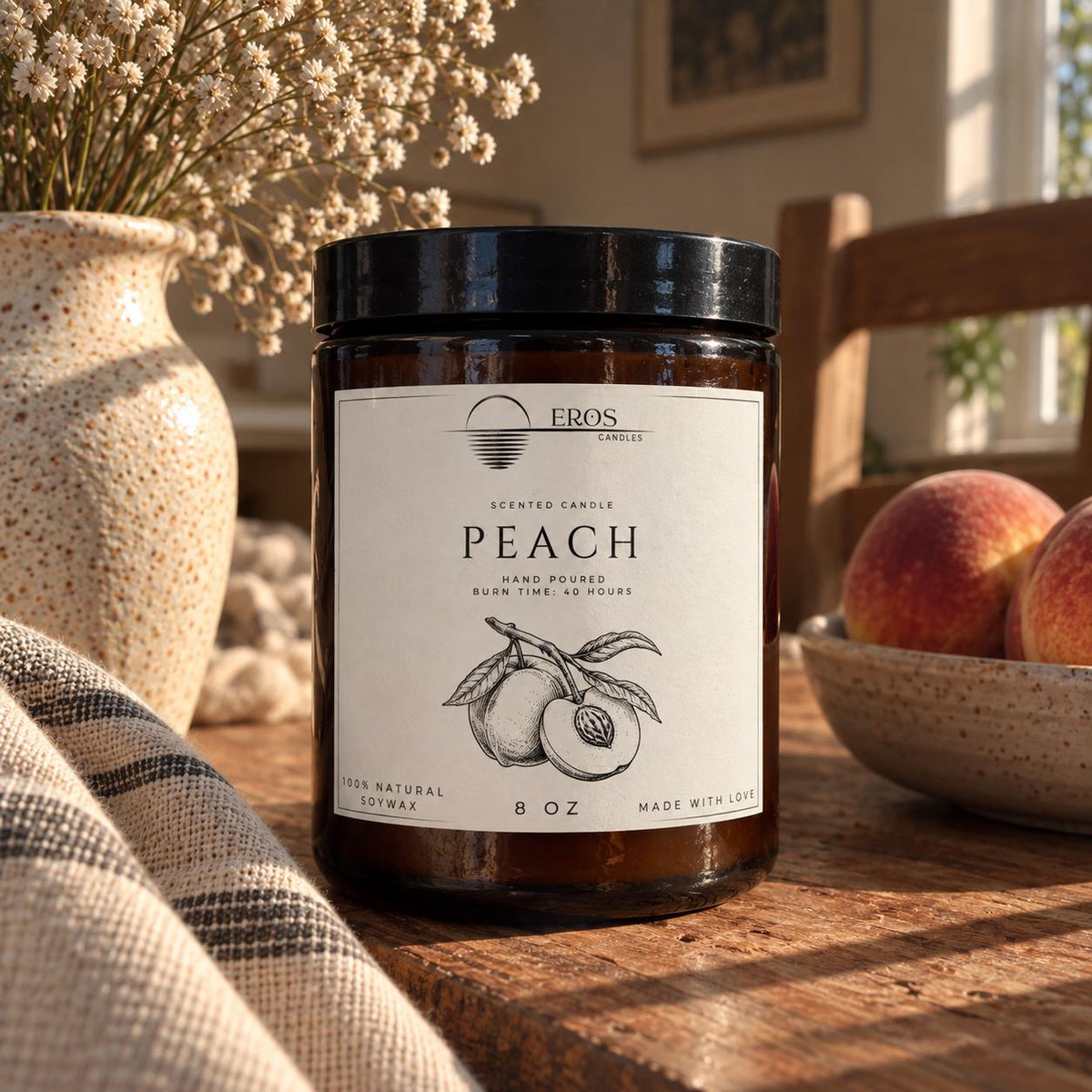 Peach Scented Candle | 100% Natural Soy wax | Hand Poured
