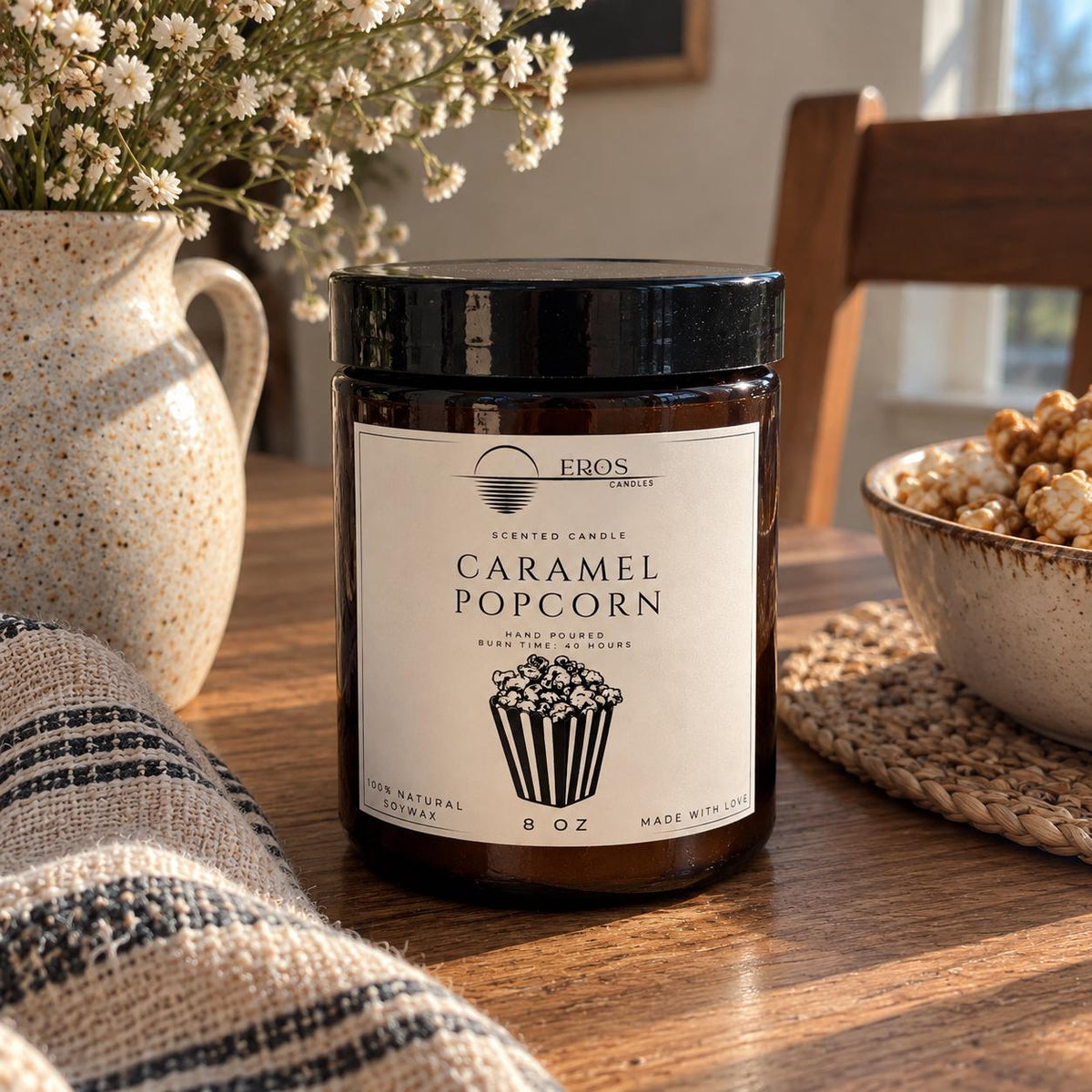 Caramel Popcorn Scented Candle | 100% Natural Soy wax | Hand Poured