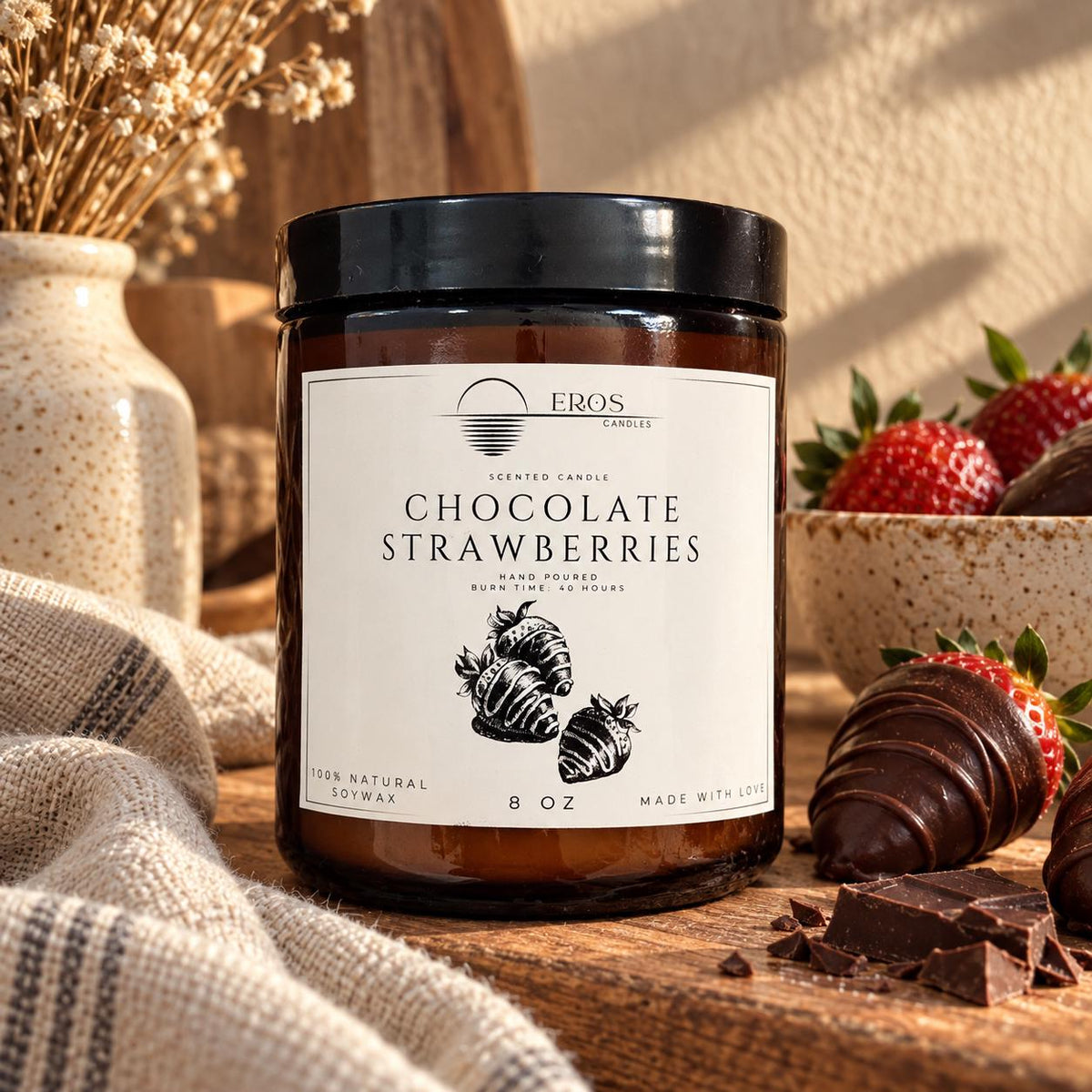 Chocolate Strawberries Scented Candle | 100% Natural Soy wax | Hand Poured