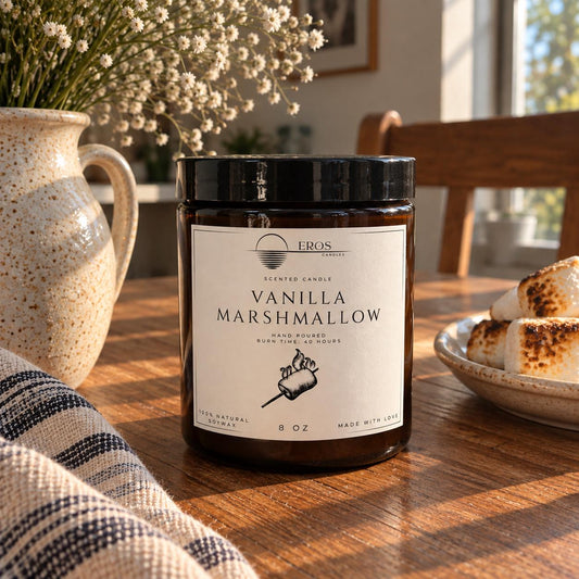 Vanilla Marshmallow Scented Candle | 100% Natural Soy wax | Hand Poured