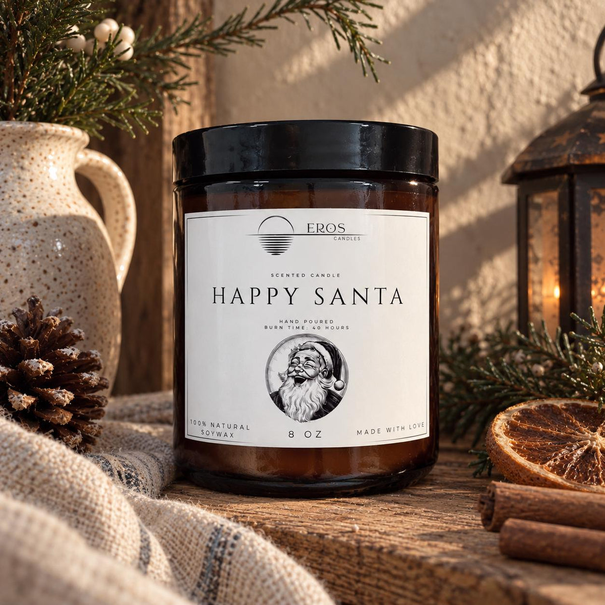 Happy Santa Scented Candle 100% Natural Soy wax Hand Poured