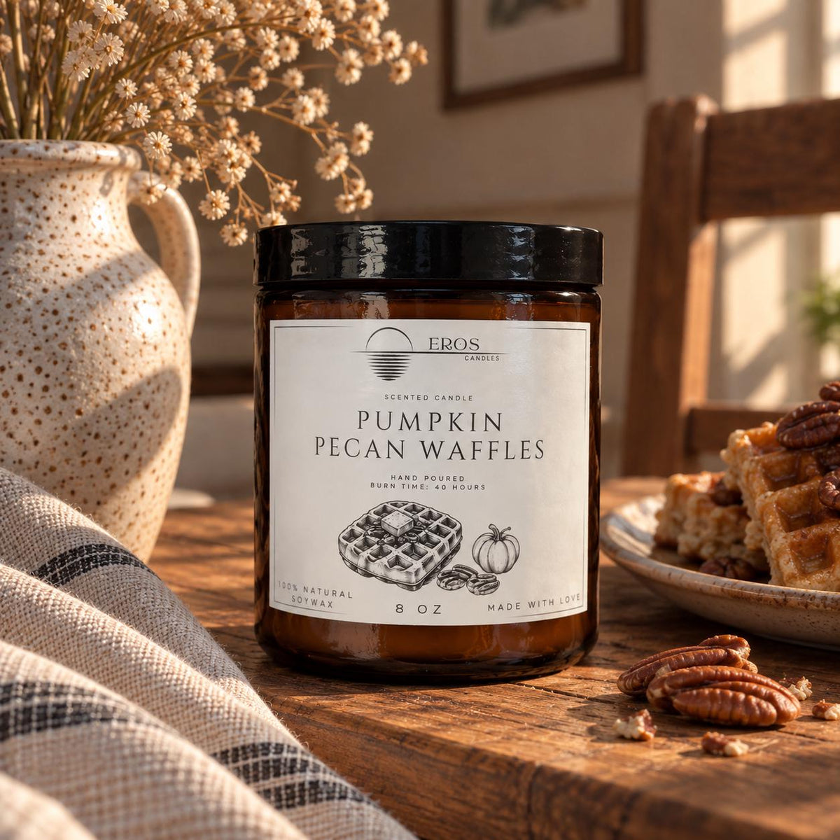 Pumpkin Pecan Waffles Scented Candle | 100% Natural Soy wax | Hand Poured