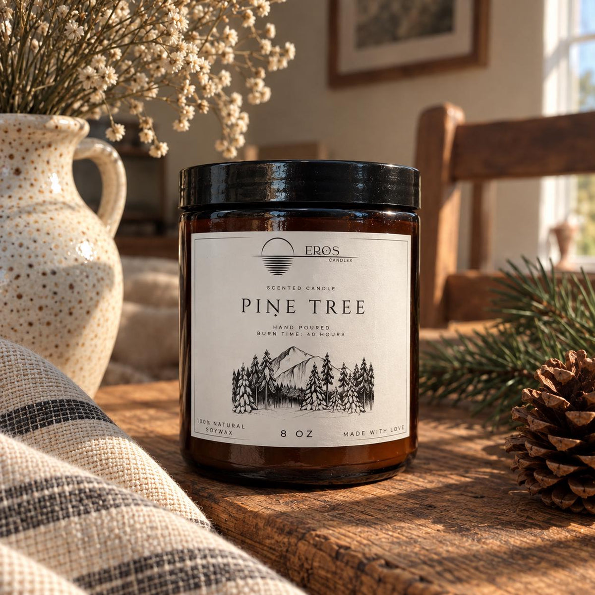 Pine Tree Scented Candle | 100% Natural Soy wax | Hand Poured