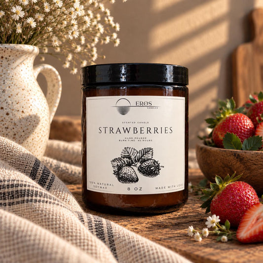 Strawberry Scented Candle | 100% Natural Soy wax | Hand Poured