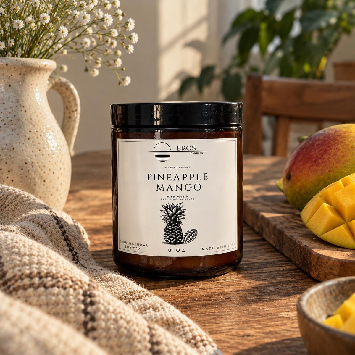 Pineapple Mango Scented Candle | 100% Natural Soy wax | Hand Poured