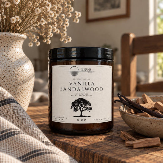 Vanilla Sandalwood Scented Candle | 100% Natural Soy wax | Hand Poured